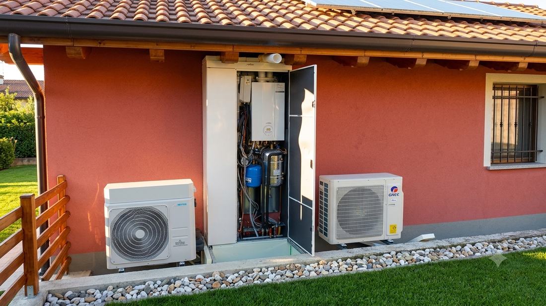 Impianto ibrido installato da Keproject: pompe di calore e caldaia a condensazione